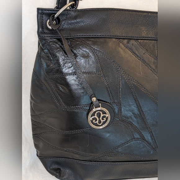 Jet Black Macy's Madi Claire Patchwork Real Leather Shoulder Crossbody Bag - Picture 8 of 9